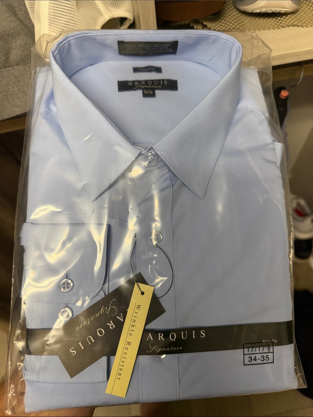 Marquise Light Blue Men's Dress Shirt - Point Collar 17-17.5 34-35